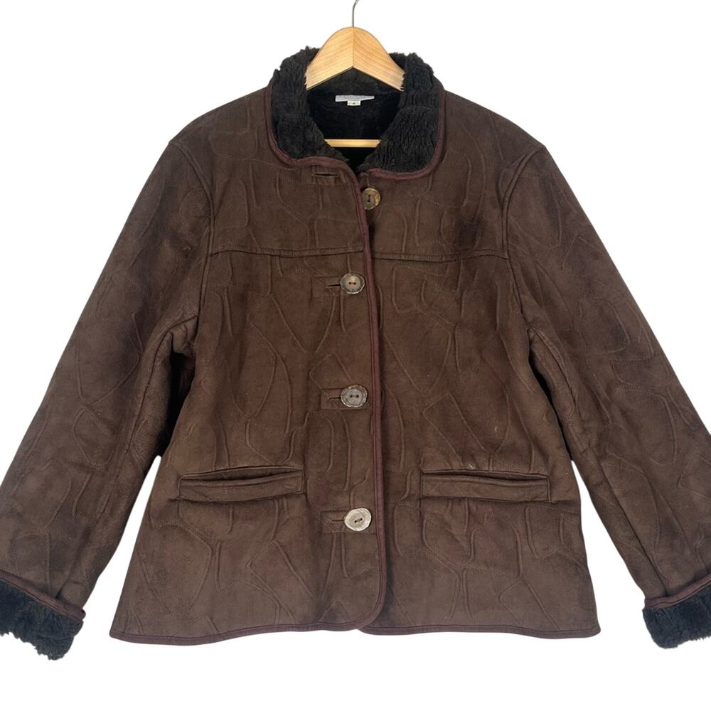 Turtle Fur Vegan Suede Coat Faux Fur Lined Size Small Chocolate Brown Textured